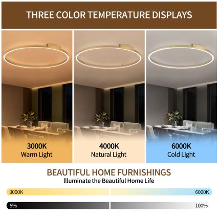 Brilagi - stmievateľné LED stropné svietidlo PORTOFINO LED/85W/230V 3000-6000K priemer 120 cm zlaté + diaľkové ovládanie