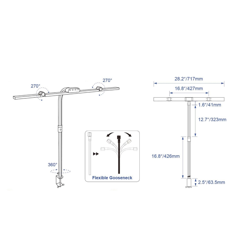Brilagi - LED stmievateľná dotyková stolová lampa so svorkou VARIO LED/24W/230V 3000-6500K CRI 92 čierna