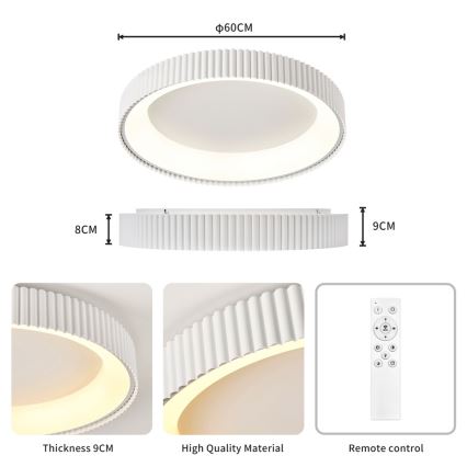 Brilagi - LED stmievateľné stropné svietidlo FALCON MODERN LED/54W/230V 3000-6000K 60 cm biela + diaľkové ovládanie