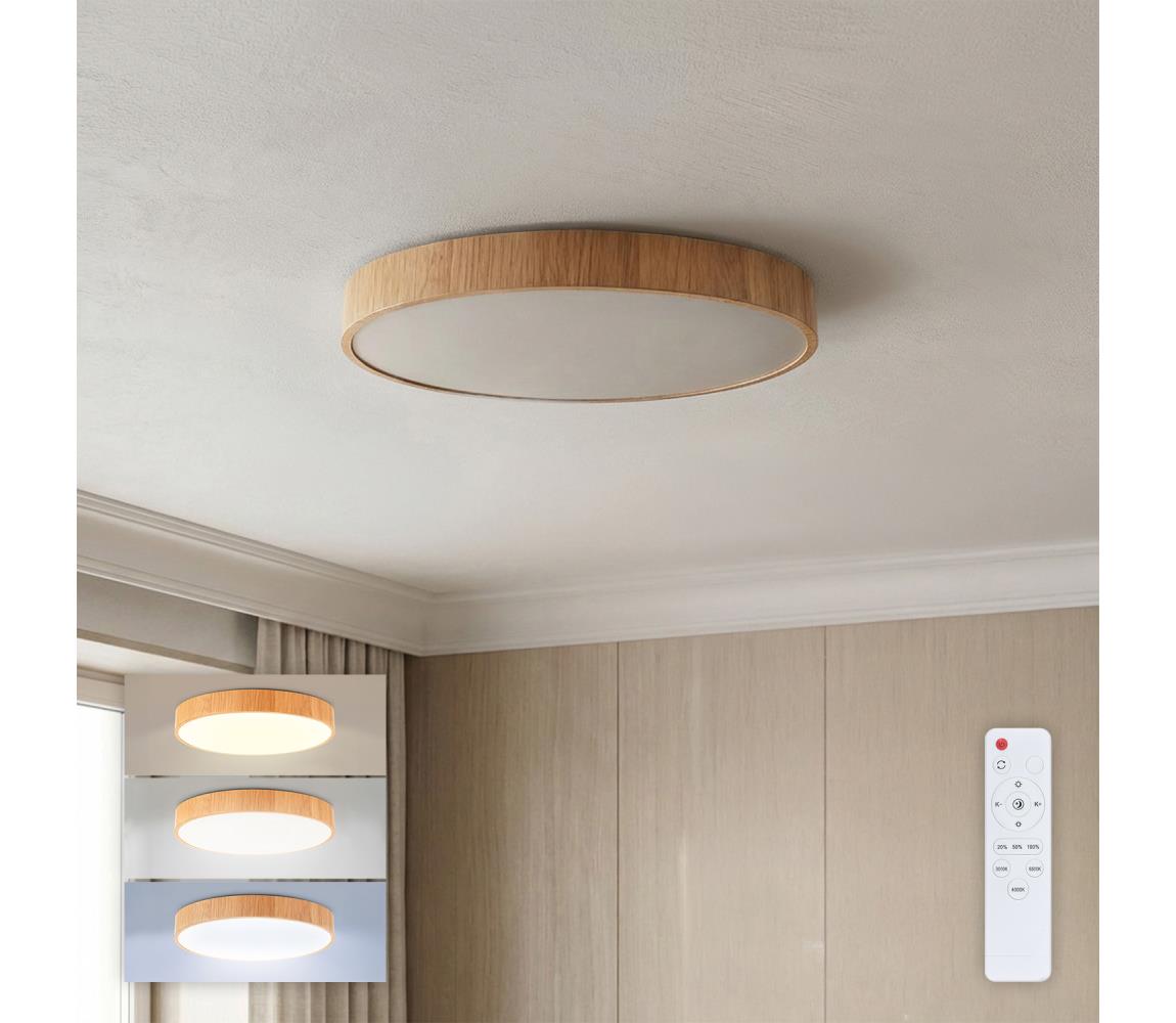 Brilagi - stmievateľné LED stropné svietidlo POOL LED/50W/230V pr. 40 cm, dekor dreva + diaľkový ovládač WO800-OEM47-40-REM