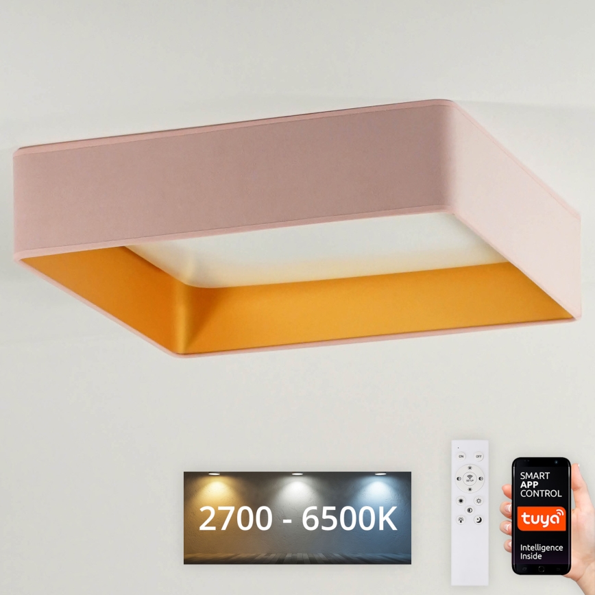 Brilagi - stmievateľné LED stropné svietidlo VELVET SQUARE SMART LED/36W/230V 60x60 cm 2700-6500K Wi-Fi Tuya + diaľkové ovládanie ružové