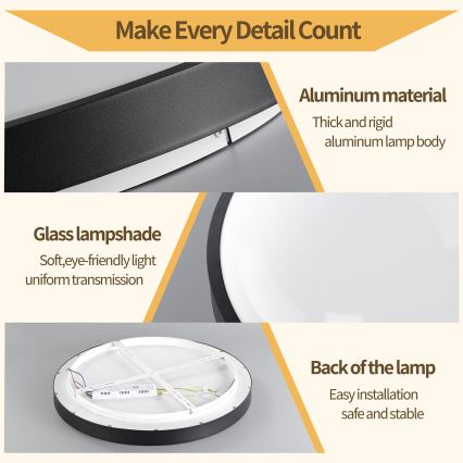 Brilagi - LED stmievateľné stropné svietidlo GLASS POOL DOUBLE LED/48W/230V 3000-6000K 40 cm čierne + diaľkové ovládanie