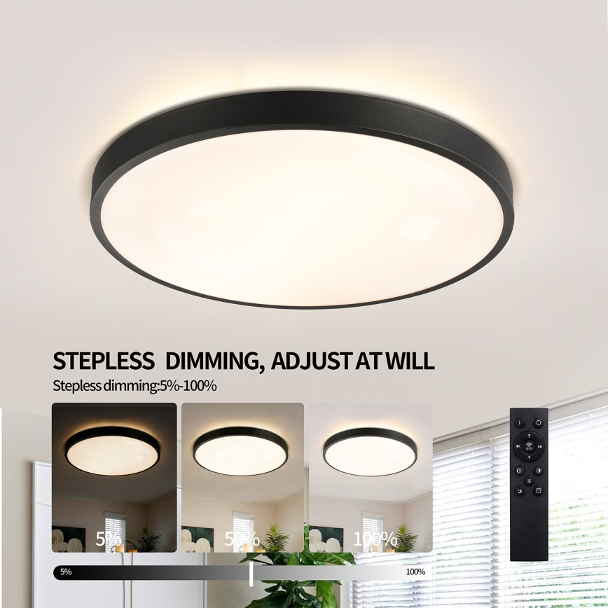 Brilagi - LED stmievateľné stropné svietidlo GLASS POOL DOUBLE LED/60W/230V 3000-6000K 50 cm čierne + diaľkové ovládanie
