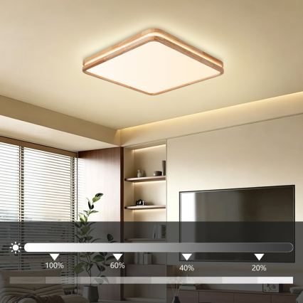 BRILAGI - LED Stmievateľné stropné svietidlo MOLINA SQUARE LED/80W/230V 3000-6000K dub 60x60 cm + diaľkové ovládanie