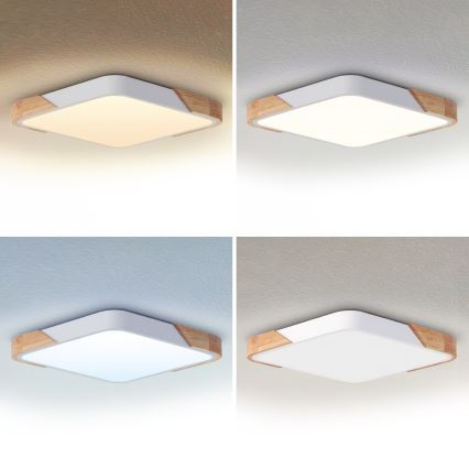 Brilagi - Stmievateľné LED stropné svietidlo PILANA LED/60W/230V 3000-6500K dub/biela 56x56 cm + diaľkové ovládanie