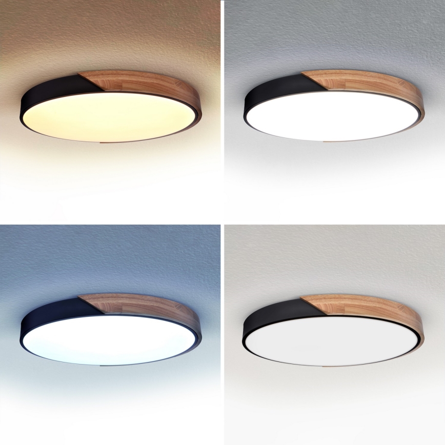 Brilagi - LED stmievateľné stropné svietidlo PILANA LED/60W/230V dub/čierna priemer 58,5 cm + diaľkové ovládanie