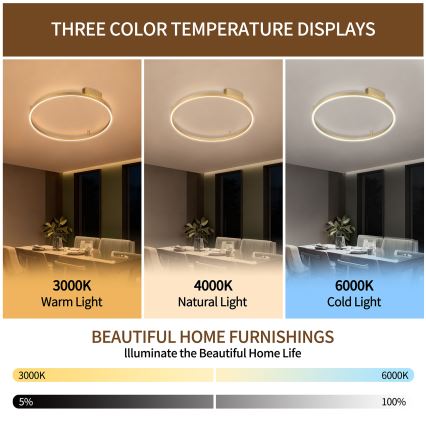 Brilagi - LED stmievateľné stropné svietidlo PORTOFINO LED/60W/230V 3000-6000K pr. 80 cm zlatá + diaľkové ovládanie