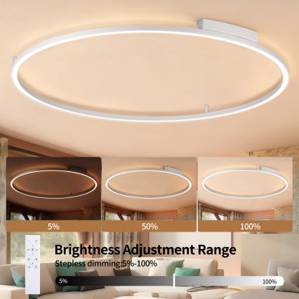 Brilagi - LED Stmievané stropné svietidlo PORTOFINO LED/85W/230V 3000-6000K pr. 120 cm strieborná + diaľkové ovládanie