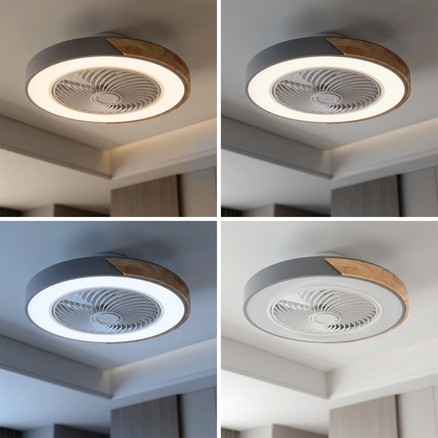 Brilagi - LED stmievateľné stropné svietidlo s ventilátorom LED/38W/230V 3000-6500K pr. 50 cm šedá/dub + diaľkové ovládanie