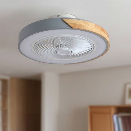 Brilagi - LED stmievateľné stropné svietidlo s ventilátorom LED/38W/230V 3000-6500K pr. 50 cm šedá/dub + diaľkové ovládanie
