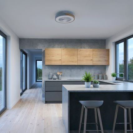 Brilagi - LED stmievateľné stropné svietidlo s ventilátorom LED/38W/230V 3000-6500K pr. 50 cm šedá/dub + diaľkové ovládanie