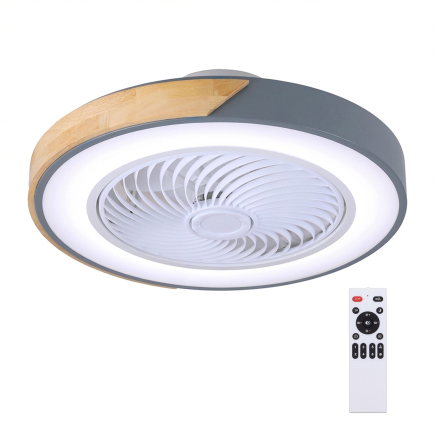 Brilagi - LED stmievateľné stropné svietidlo s ventilátorom LED/38W/230V 3000-6500K pr. 50 cm šedá/dub + diaľkové ovládanie