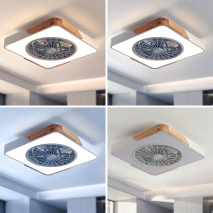Brilagi - LED stmievateľné stropné svietidlo s ventilátorom LED/38W/230V 3000-6500K 50x50 cm biela/dub + diaľkové ovládanie