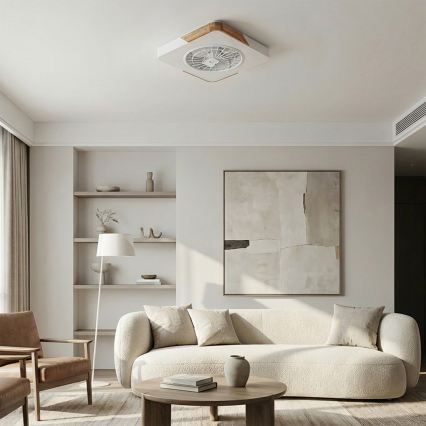Brilagi - LED stmievateľné stropné svietidlo s ventilátorom LED/38W/230V 3000-6500K 50x50 cm biela/dub + diaľkové ovládanie