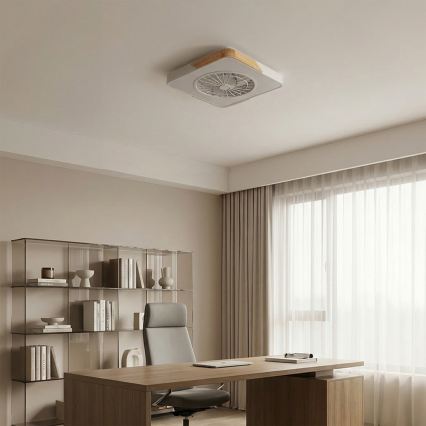 Brilagi - LED stmievateľné stropné svietidlo s ventilátorom LED/38W/230V 3000-6500K 50x50 cm biela/dub + diaľkové ovládanie