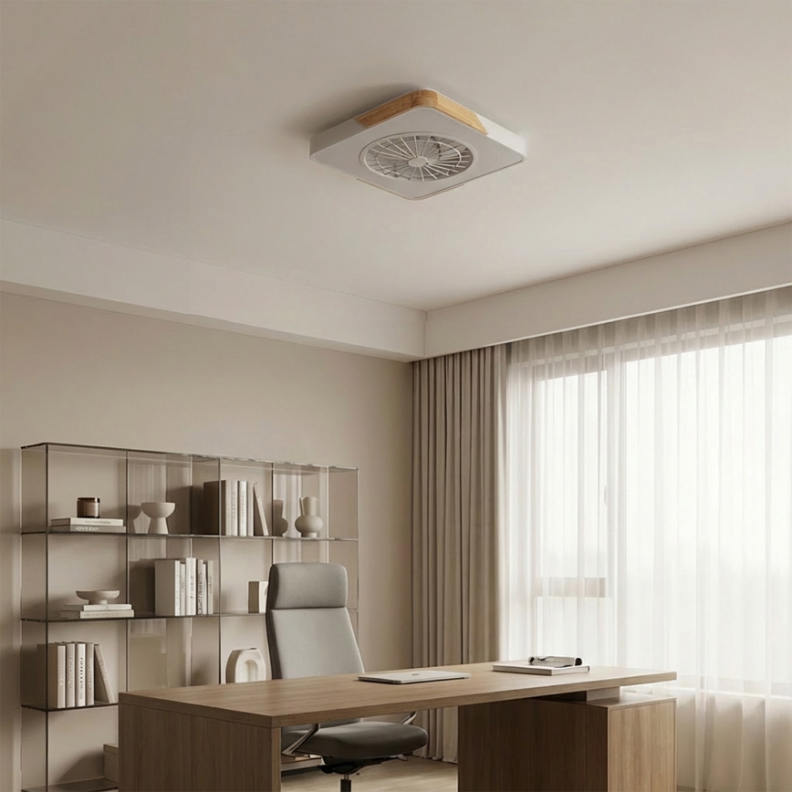 Brilagi - LED stmievateľné stropné svietidlo s ventilátorom LED/38W/230V 3000-6500K 50x50 cm biela/dub + diaľkové ovládanie