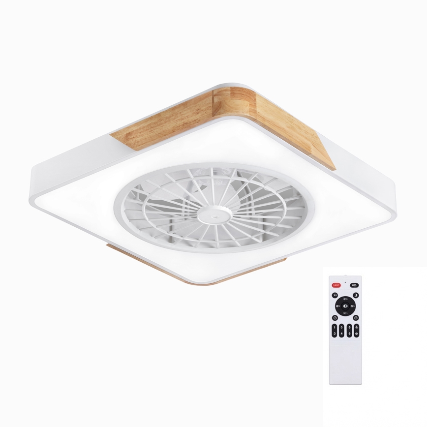 Brilagi - LED stmievateľné stropné svietidlo s ventilátorom LED/38W/230V 3000-6500K 50x50 cm biela/dub + diaľkové ovládanie