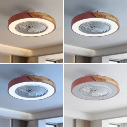 Brilagi - Stmievateľné LED stropné svietidlo s ventilátorom LED/38W/230V 3000-6500K pr. 50 cm ružová/dub + diaľkové ovládanie