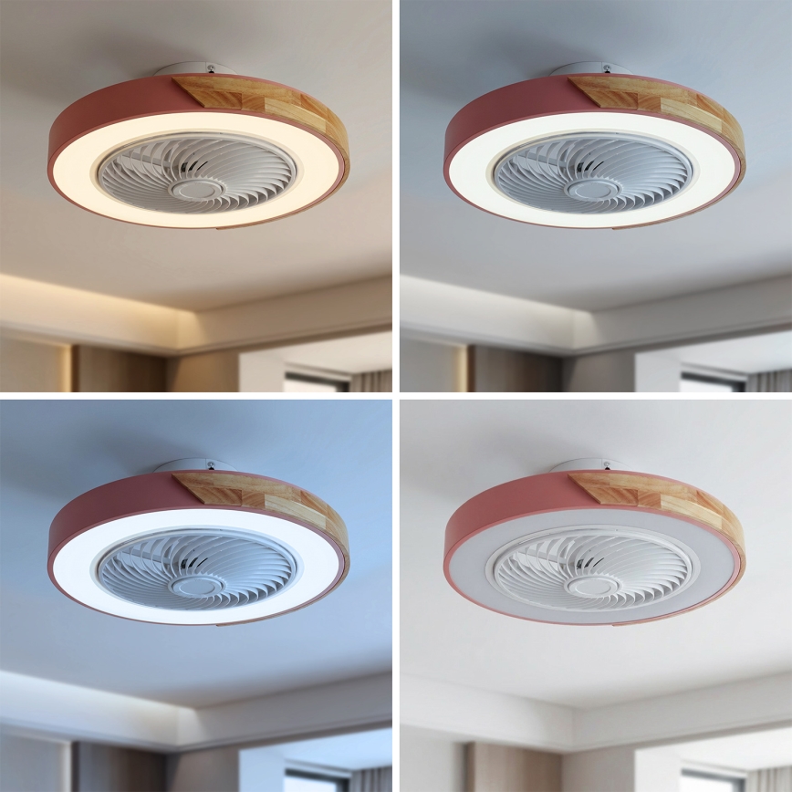 Brilagi - Stmievateľné LED stropné svietidlo s ventilátorom LED/38W/230V 3000-6500K pr. 50 cm ružová/dub + diaľkové ovládanie