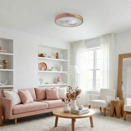 Brilagi - Stmievateľné LED stropné svietidlo s ventilátorom LED/38W/230V 3000-6500K pr. 50 cm ružová/dub + diaľkové ovládanie