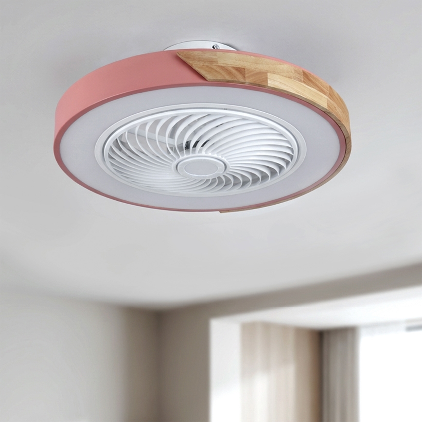 Brilagi - Stmievateľné LED stropné svietidlo s ventilátorom LED/38W/230V 3000-6500K pr. 50 cm ružová/dub + diaľkové ovládanie