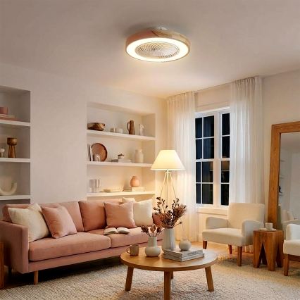 Brilagi - Stmievateľné LED stropné svietidlo s ventilátorom LED/38W/230V 3000-6500K pr. 50 cm ružová/dub + diaľkové ovládanie