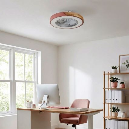 Brilagi - Stmievateľné LED stropné svietidlo s ventilátorom LED/38W/230V 3000-6500K pr. 50 cm ružová/dub + diaľkové ovládanie