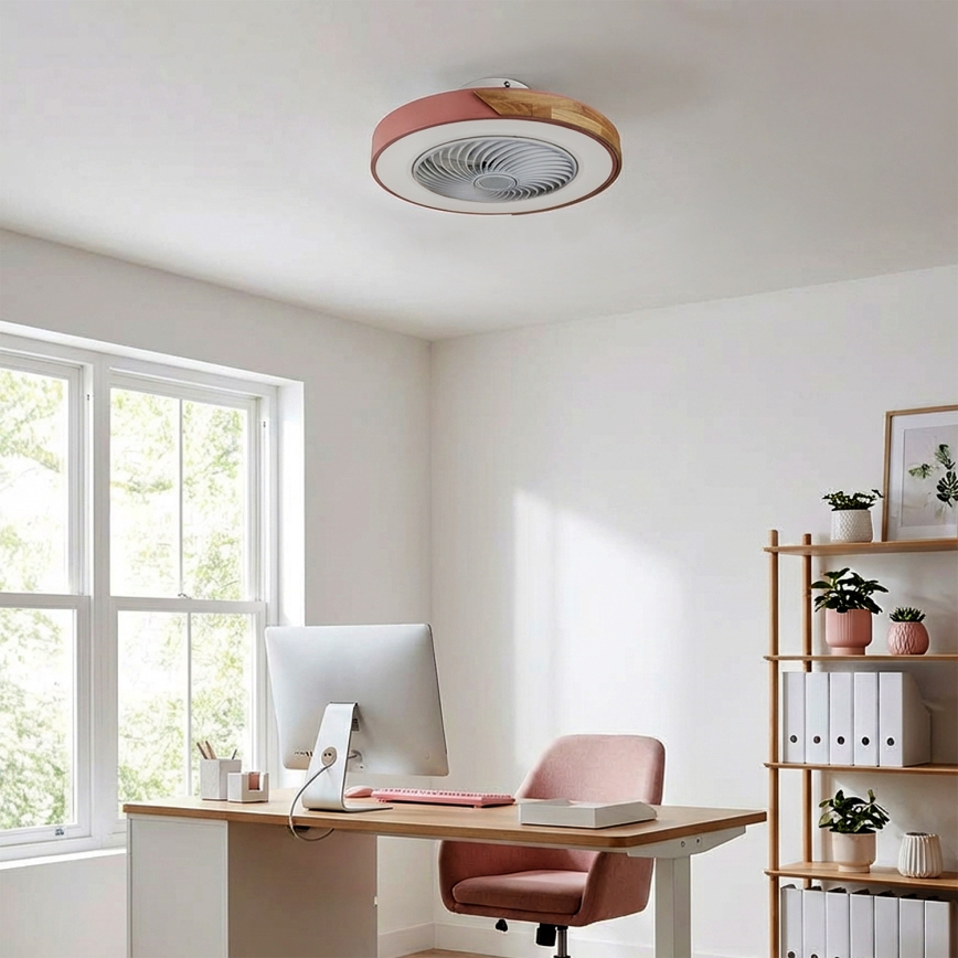 Brilagi - Stmievateľné LED stropné svietidlo s ventilátorom LED/38W/230V 3000-6500K pr. 50 cm ružová/dub + diaľkové ovládanie
