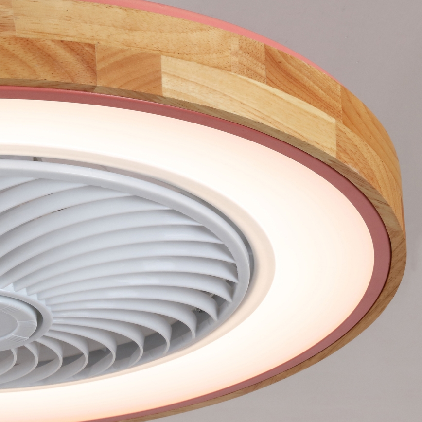 Brilagi - Stmievateľné LED stropné svietidlo s ventilátorom LED/38W/230V 3000-6500K pr. 50 cm ružová/dub + diaľkové ovládanie