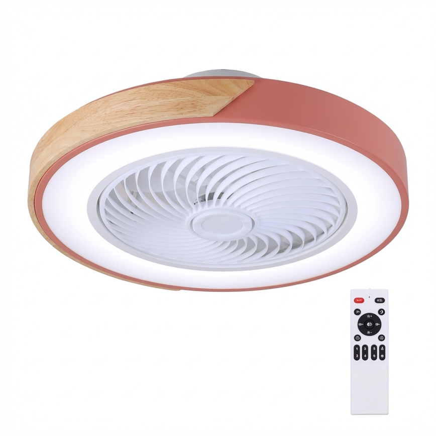Brilagi - Stmievateľné LED stropné svietidlo s ventilátorom LED/38W/230V 3000-6500K pr. 50 cm ružová/dub + diaľkové ovládanie