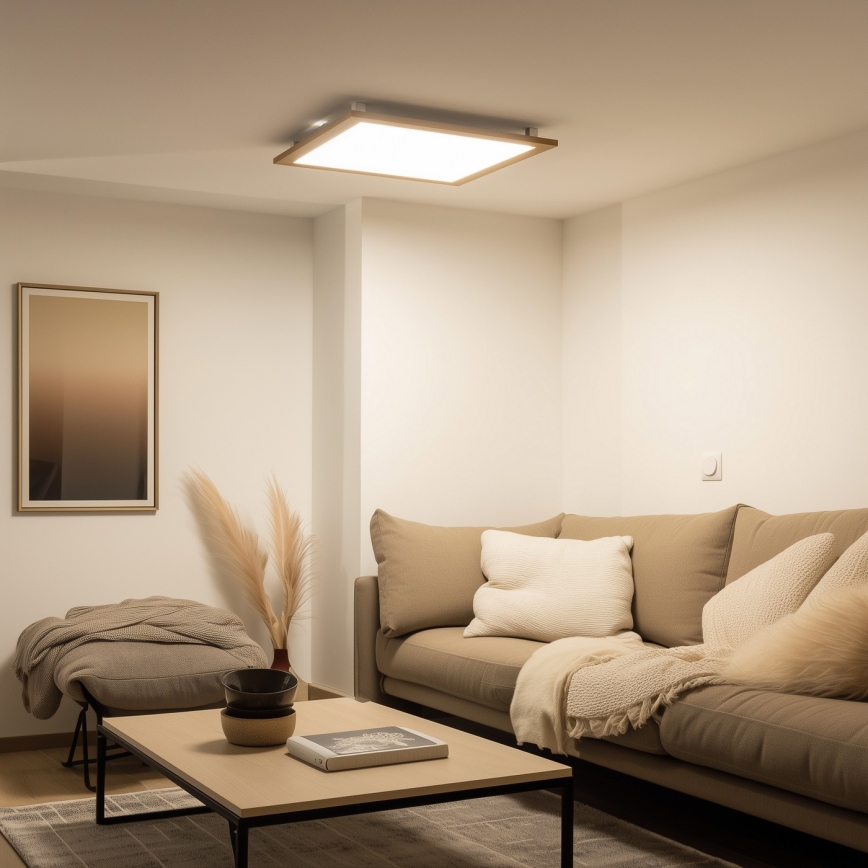 Brilagi - LED Stmievateľné stropné svietidlo SLIMFRAME WOOD LED/58W/230V 64x64 cm 3000-6000K hnedá + diaľkové ovládanie