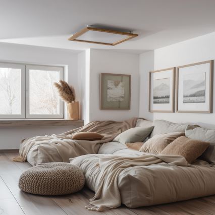 Brilagi - LED Stmievateľné stropné svietidlo SLIMFRAME WOOD LED/58W/230V 64x64 cm 3000-6000K hnedá + diaľkové ovládanie