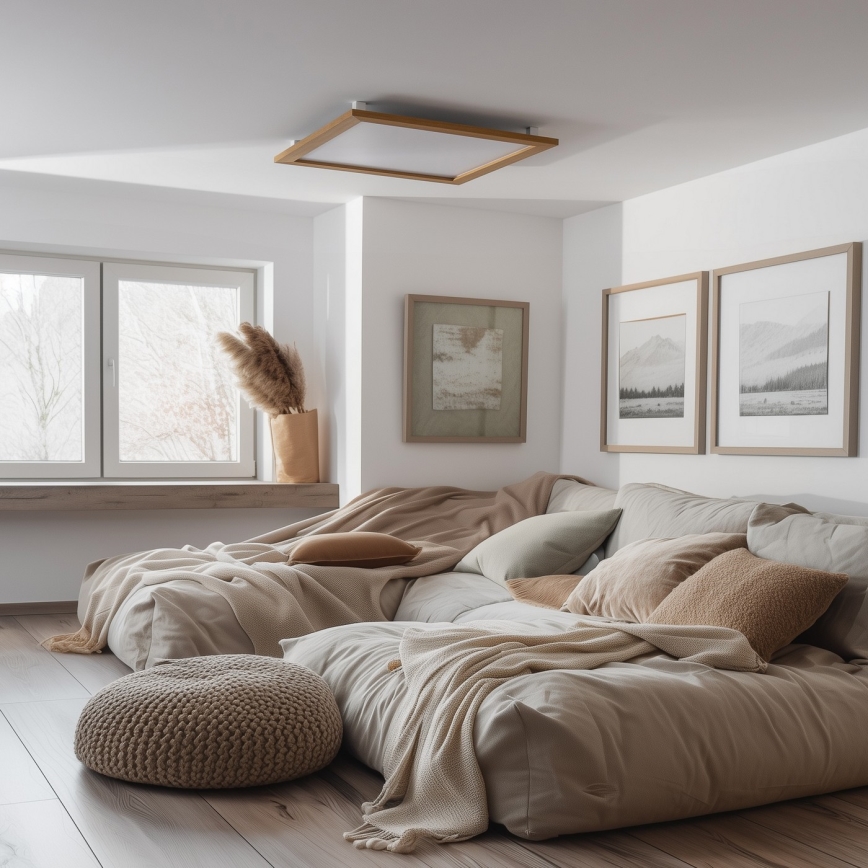 Brilagi - LED Stmievateľné stropné svietidlo SLIMFRAME WOOD LED/58W/230V 64x64 cm 3000-6000K hnedá + diaľkové ovládanie