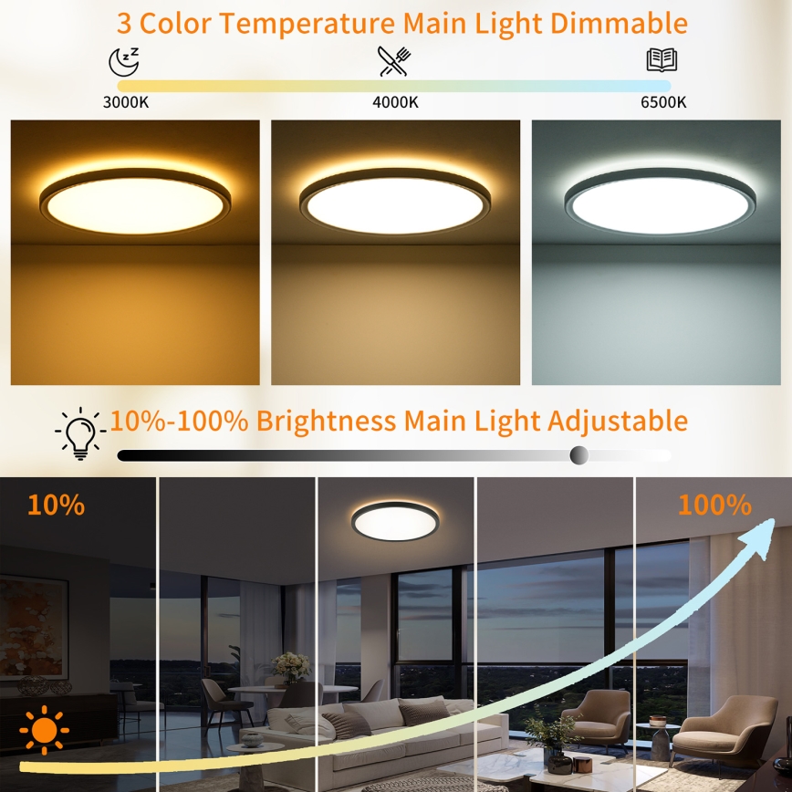 Brilagi - LED stmievateľné stropné svietidlo ULTRA SLIM LED/24W/230V 2700-6500K pr. 42 cm čierne + diaľkové ovládanie