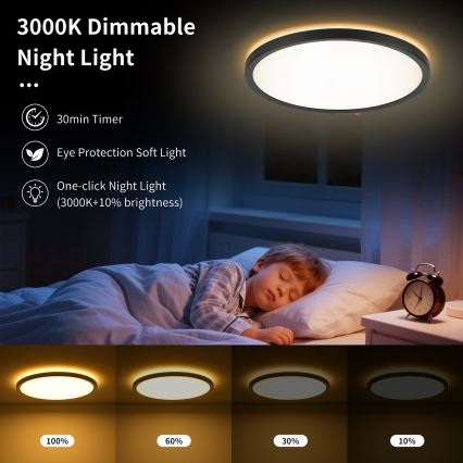Brilagi - LED stmievateľné stropné svietidlo ULTRA SLIM LED/24W/230V 2700-6500K pr. 42 cm čierne + diaľkové ovládanie