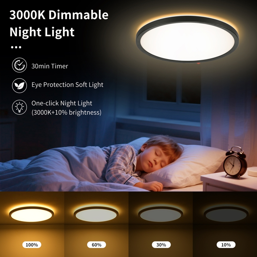 Brilagi - LED stmievateľné stropné svietidlo ULTRA SLIM LED/24W/230V 2700-6500K pr. 42 cm čierne + diaľkové ovládanie