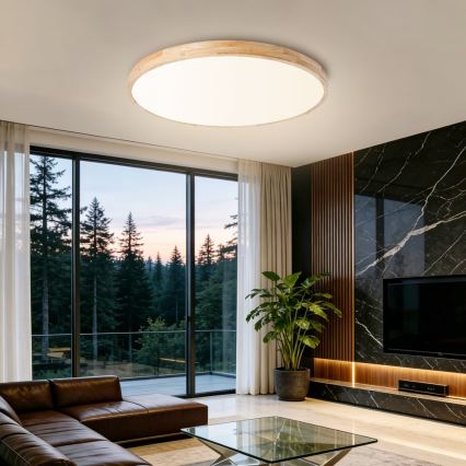 Brilagi - LED stmievateľné stropné svietidlo WOODLINE LED/100W/230V 3000-6000K dub priemer 80 cm + diaľkové ovládanie