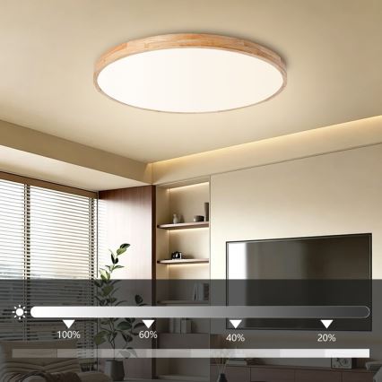 Brilagi - LED stmievateľné stropné svietidlo WOODLINE LED/100W/230V 3000-6000K dub priemer 80 cm + diaľkové ovládanie