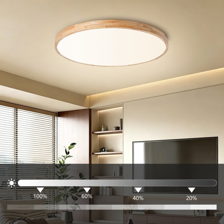 Brilagi - LED stmievateľné stropné svietidlo WOODLINE LED/100W/230V 3000-6000K dub priemer 80 cm + diaľkové ovládanie