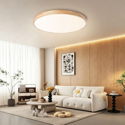 Brilagi - LED stmievateľné stropné svietidlo WOODLINE LED/100W/230V 3000-6000K dub priemer 80 cm + diaľkové ovládanie