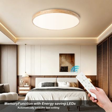 Brilagi - LED stmievateľné stropné svietidlo WOODLINE LED/100W/230V 3000-6000K dub priemer 80 cm + diaľkové ovládanie