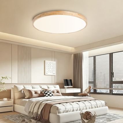 Brilagi - LED stmievateľné stropné svietidlo WOODLINE LED/100W/230V 3000-6000K dub priemer 80 cm + diaľkové ovládanie