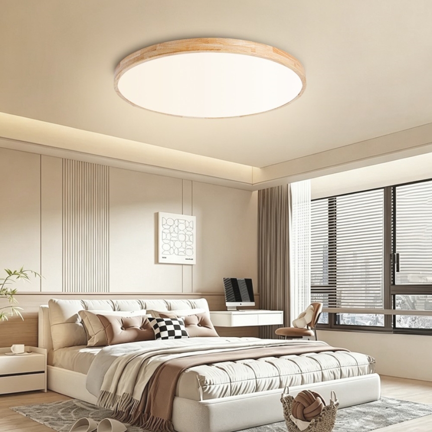 Brilagi - LED stmievateľné stropné svietidlo WOODLINE LED/100W/230V 3000-6000K dub priemer 80 cm + diaľkové ovládanie