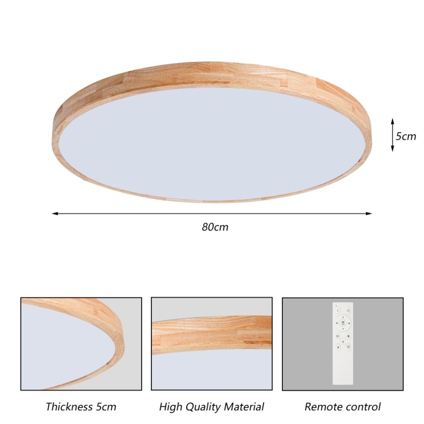 Brilagi - LED stmievateľné stropné svietidlo WOODLINE LED/100W/230V 3000-6000K dub priemer 80 cm + diaľkové ovládanie