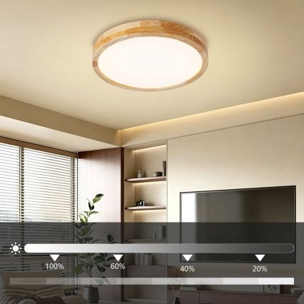 BRILAGI - LED stmievateľné stropné svietidlo WOODLINE LED/48W/230V 3000-6000K dub, priemer 40 cm + diaľkové ovládanie