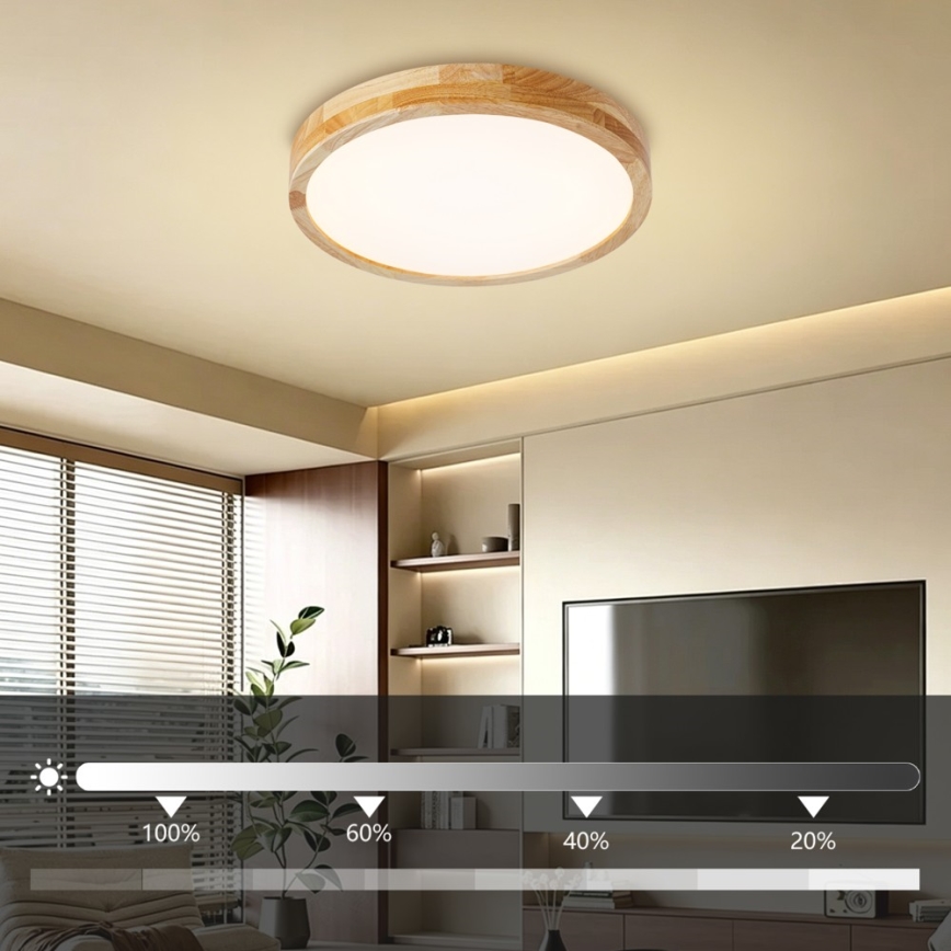 BRILAGI - LED stmievateľné stropné svietidlo WOODLINE LED/48W/230V 3000-6000K dub, priemer 40 cm + diaľkové ovládanie