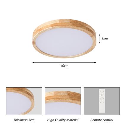 BRILAGI - LED stmievateľné stropné svietidlo WOODLINE LED/48W/230V 3000-6000K dub, priemer 40 cm + diaľkové ovládanie