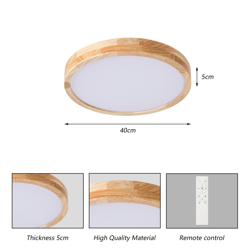 BRILAGI - LED stmievateľné stropné svietidlo WOODLINE LED/48W/230V 3000-6000K dub, priemer 40 cm + diaľkové ovládanie