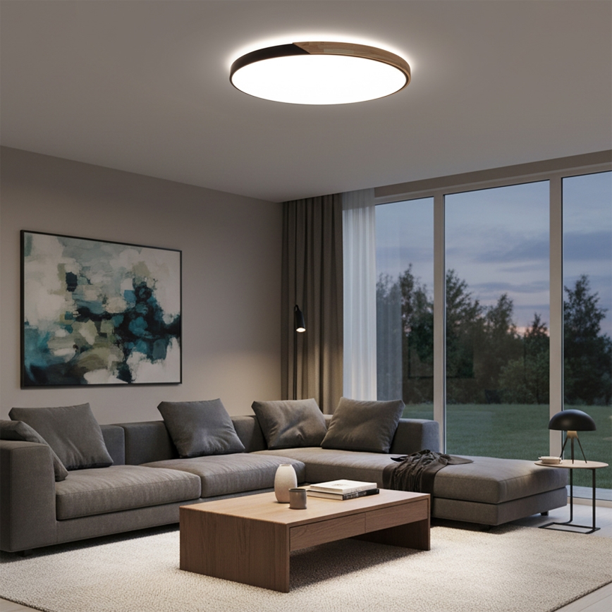 Brilagi - LED stmievateľné stropné svietidlo PILANA LED/72W/230V 3000-6500K dub/čierna priemer 80 cm + diaľkové ovládanie
