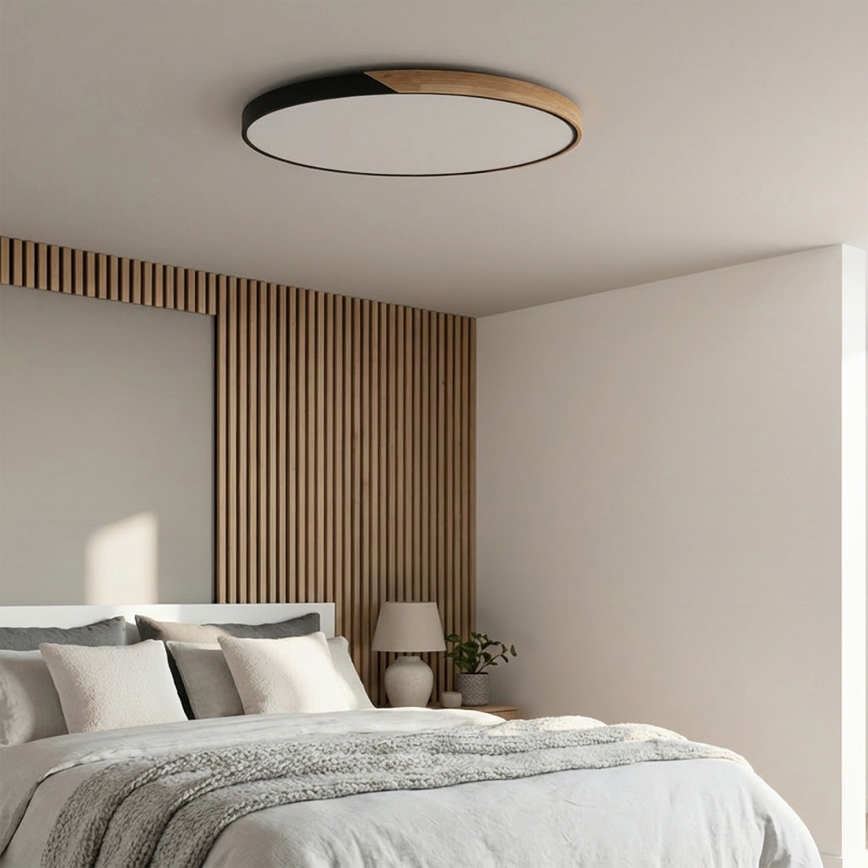 Brilagi - LED stmievateľné stropné svietidlo PILANA LED/72W/230V 3000-6500K dub/čierna priemer 80 cm + diaľkové ovládanie